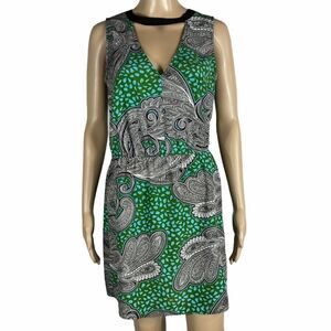 Glam Green, Blue, and Black Patterned Dress